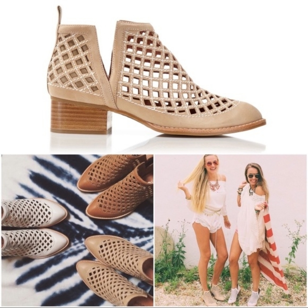 Jeffrey Campbell Anthropologie Taggart Tan Beige Cutout Booties Ankle Boots - Picture 2 of 14